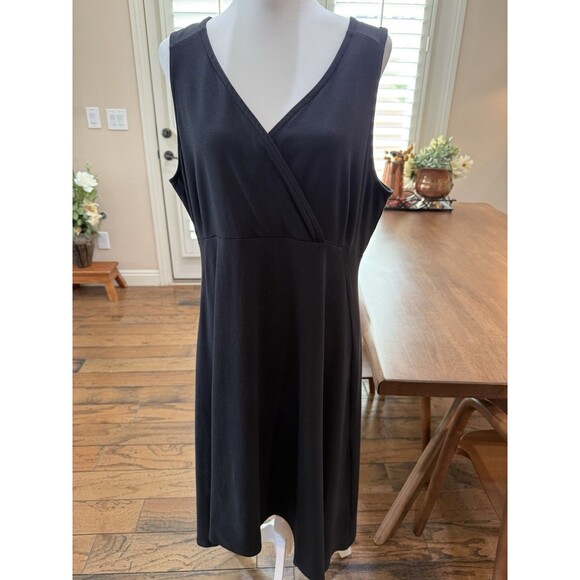 EILEEN FISHER XL Black Sleeveless Wrap V-Neck Dress Organic Cotton Stretch USA - Picture 1 of 9